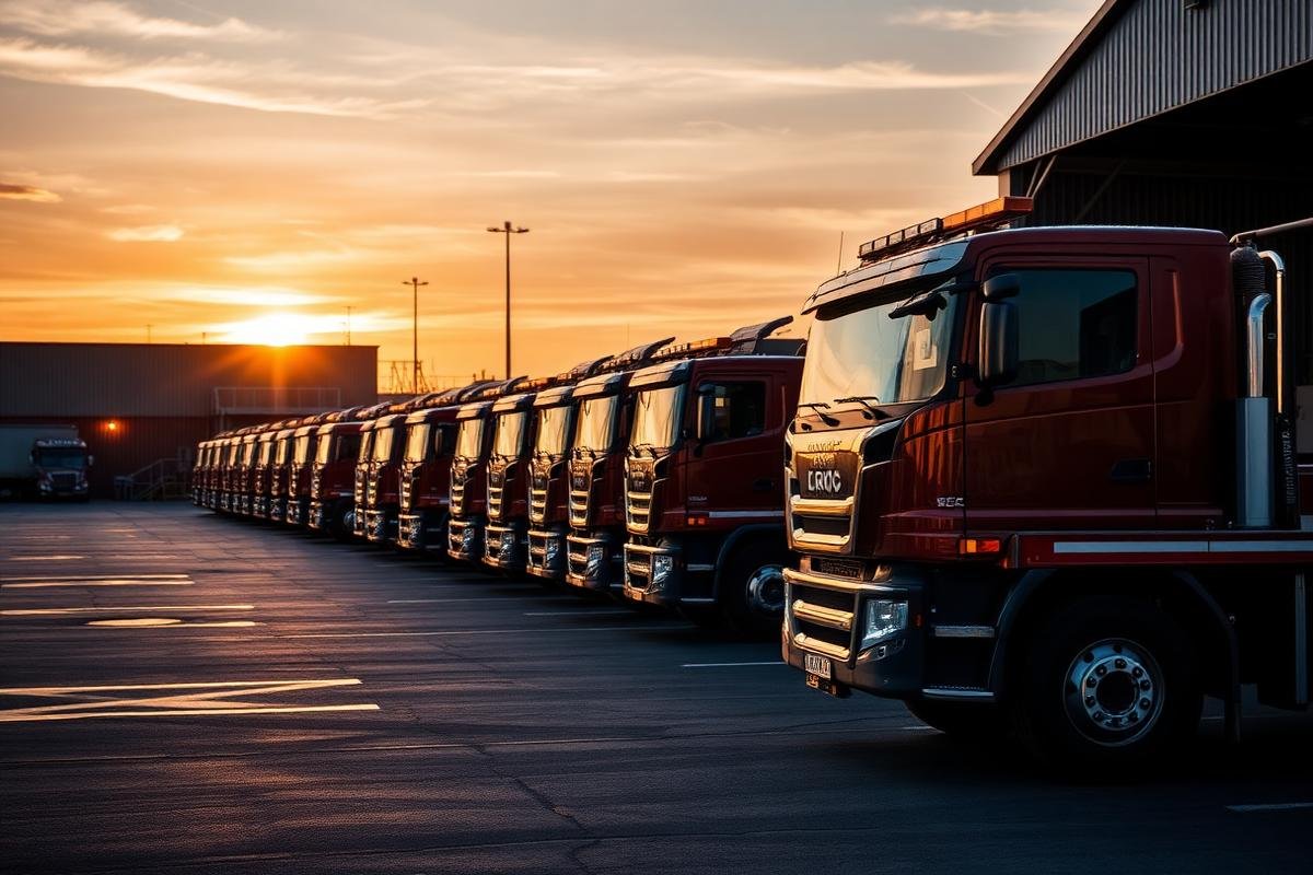 Fleet of tow trucks at a depot